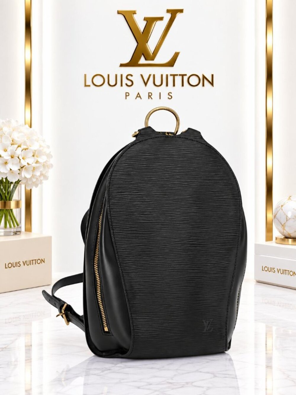 Authentic Louis Vuitton Mabillon Black Epi Leather Backpack Vintage LV Bag